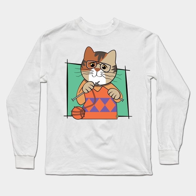 Knitting Calico Kitty Long Sleeve T-Shirt by Sue Cervenka